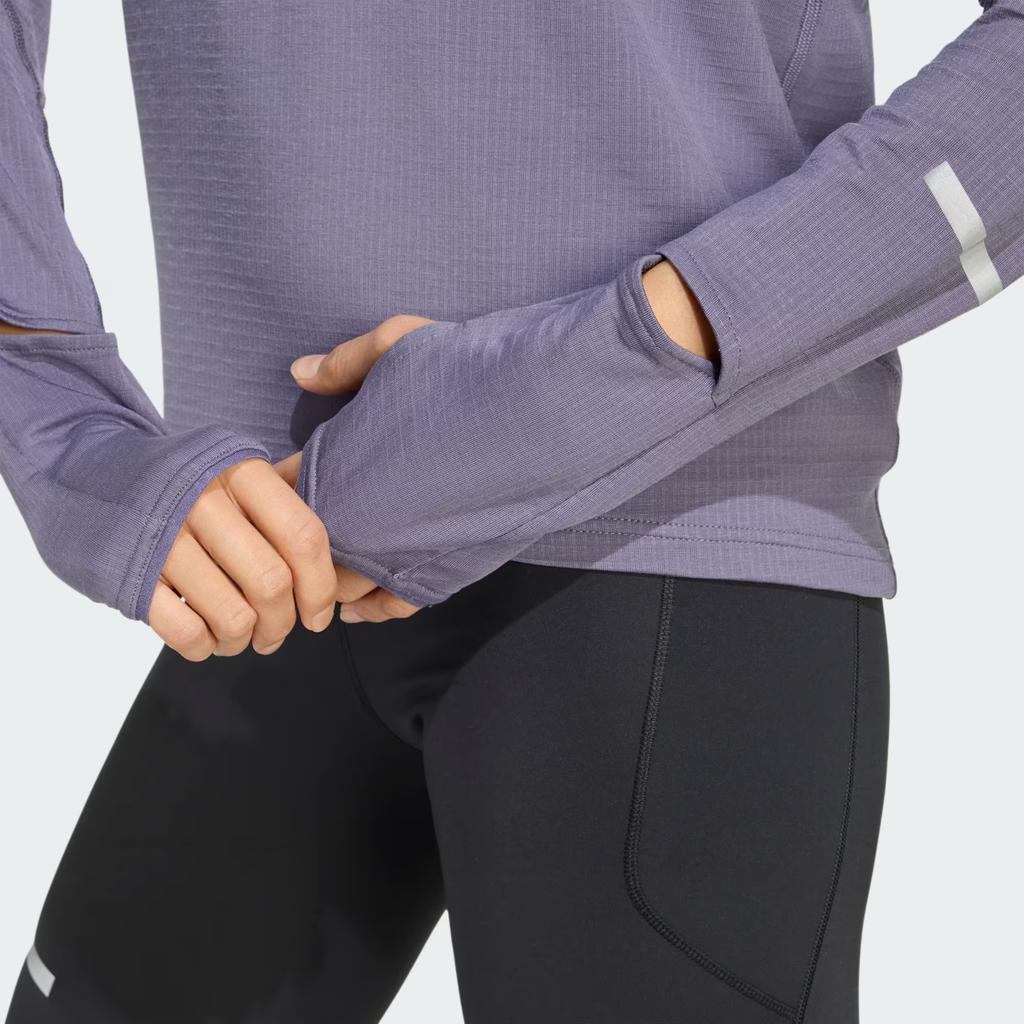 adidas Climawarm Adi365 Беговая футболка с длинным рукавом и влагоотводящими свойствами, теплая, с молнией до середины груди, женские топы JM5727