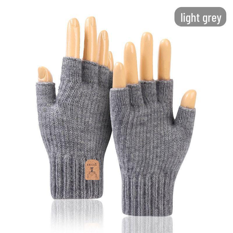 Мужские и женские зимние вязаные велосипедные перчатки с откидными пальцами - Теплые, Защищающие от холода, Плюшевые и Толстые.