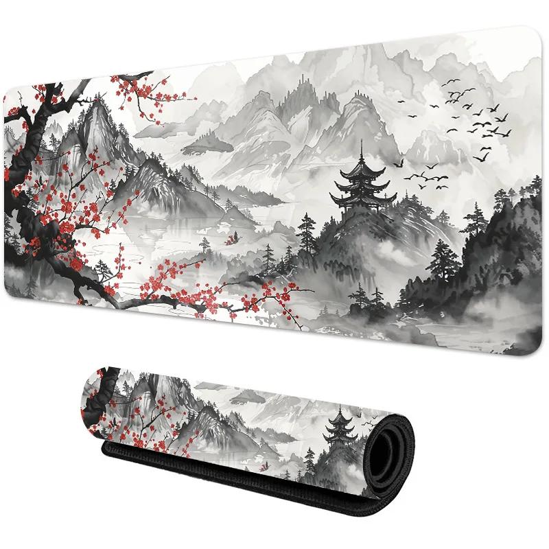 Large Sakura Scenery Gaming Mouse Pad AntiSlip Rubber Base Durable Thick Seam Edge Desk Mat for Office Gaming