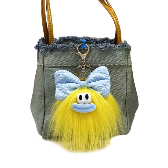 Yousheng Keychain Cartoon Plush Doll Wearing Big Bowknot Decor Big Mouth Design Charm Key Chain Keys Backpacks Cars Accessories