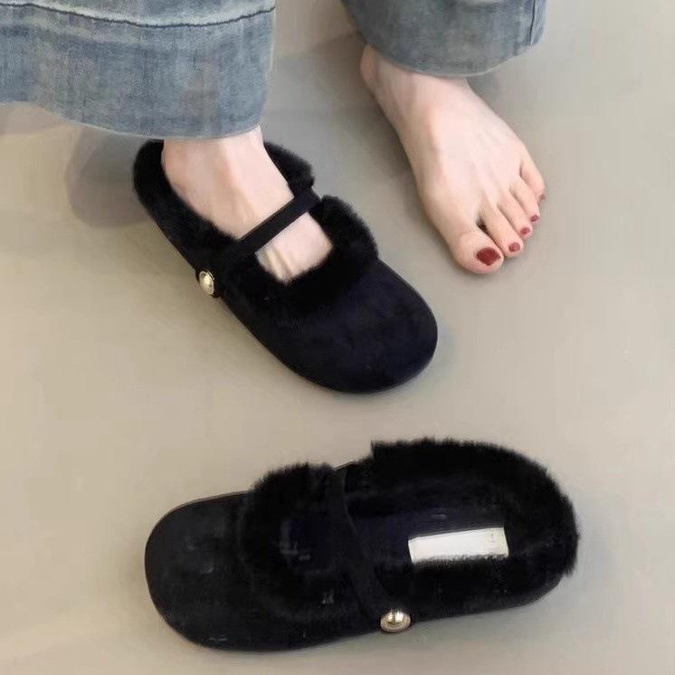 Нежные пушистые туфли феи женские 2024 новый французский темперамент элегантный леопардовый принт одно слово бархатная сумка голова полутапочки