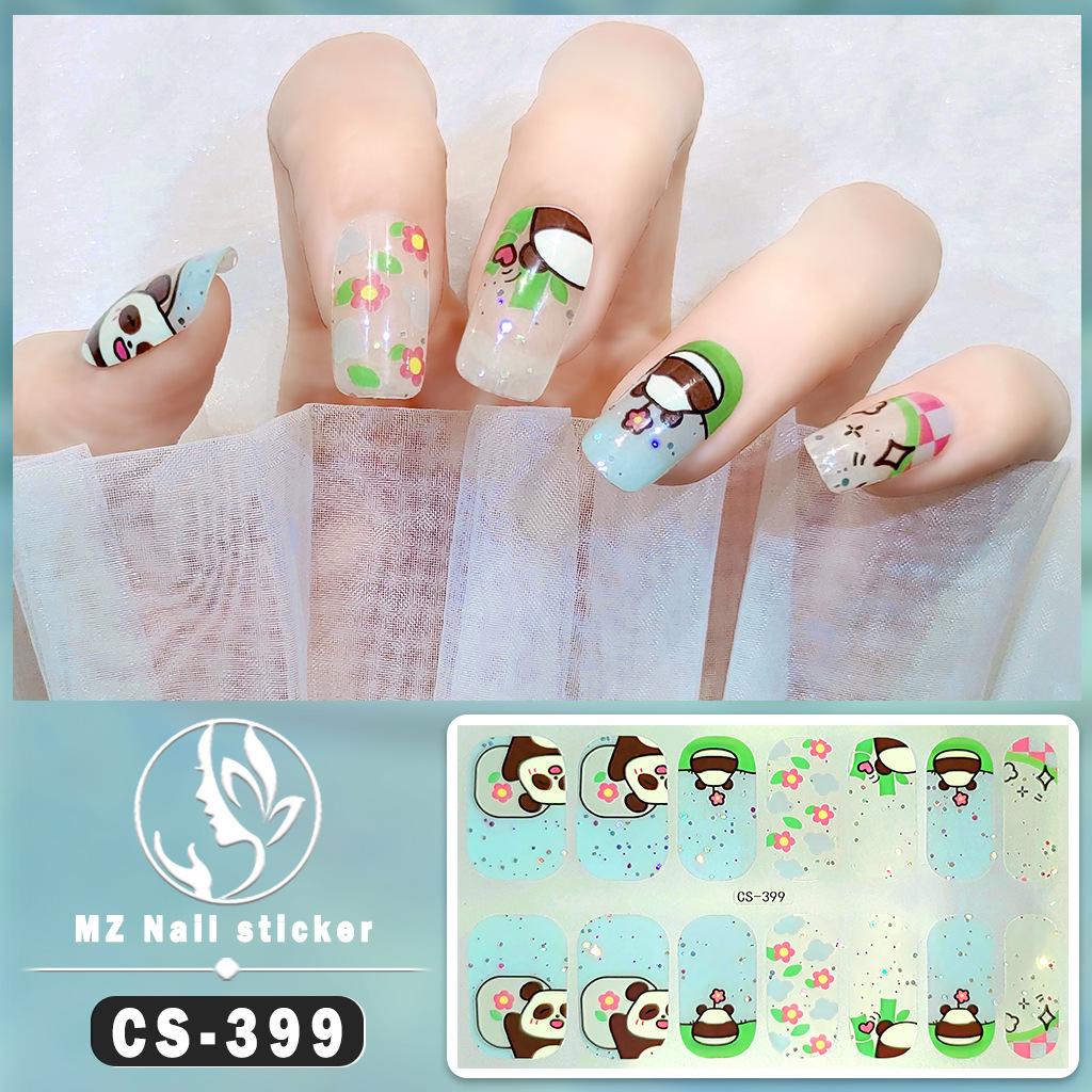 CS Waterproof No-Cure Gel Nail Wraps, Full Cover Chinese Style Panda Pattern Nail Stickers, Nail Patch Films