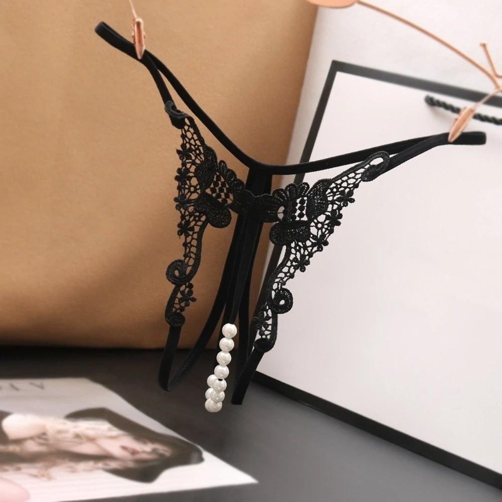 Low Waist Pearl Lace Underwear Pearl Mesh Lace Briefs Sweet Women's Thong  Female