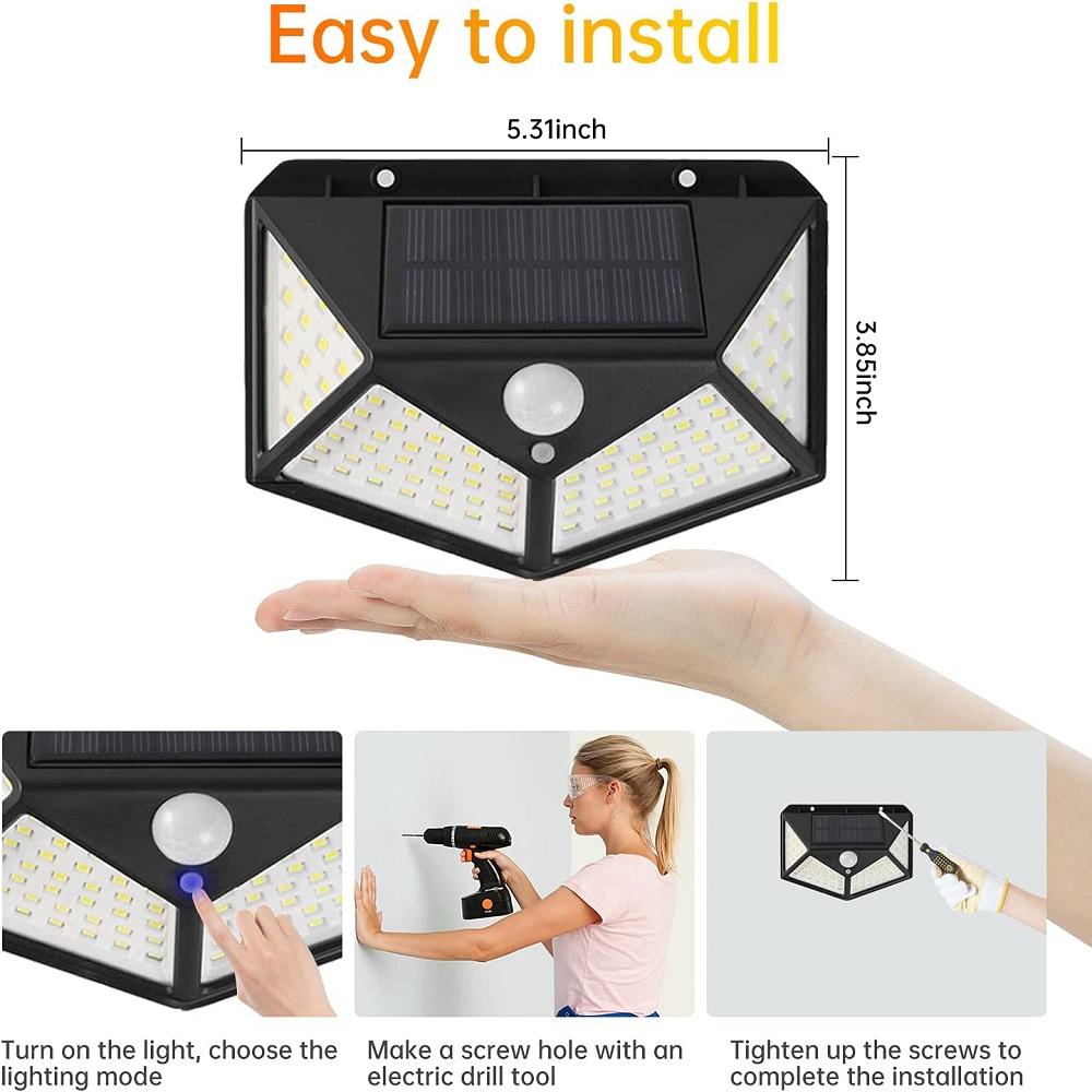 Уличный светильник на солнечной батарее 100 светодиодов 3 режима IP65 для сада забора патио гаража