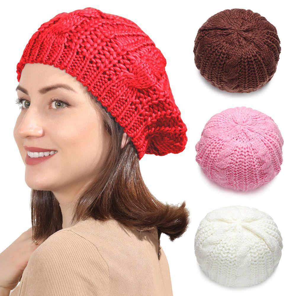 Women Girl Ribbed Vintage Warm Beret Hat French Artist Cap Knitted Cap Painter Hat