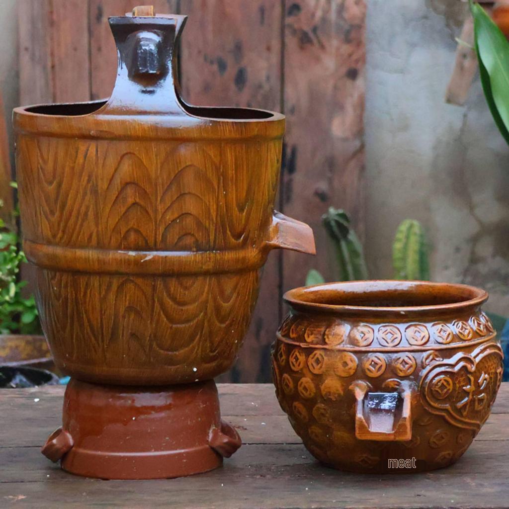 Retro Hydroponic Ceramic Flower Pot with Water Circulation, Courtyard Fish Tank, and Decorative Flowing Water Ornaments.