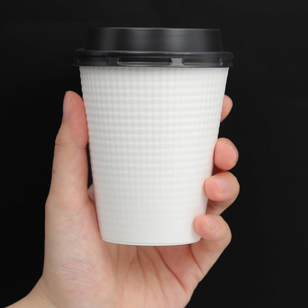 Made in Japan by Tokan Kogyo, Insulated Embossed Paper Cups, 260ml, with Lift-Up Lids, SMP-260E, Pack of 50 (Black, with Lift-Up Lids)