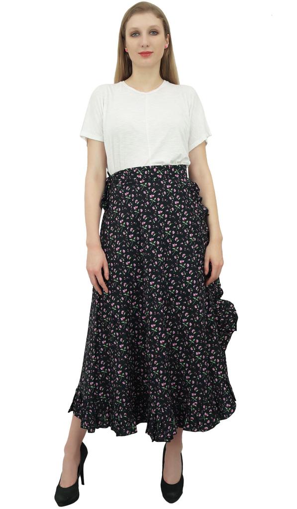 Phagun Floral Printed Wrap Self Belt Cotton Ruffled Magic Women's