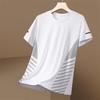 Summer Men Top Ice Silk Quick-drying Mesh Short Sleeves Plus Size O Neck Loose Contrast Color Thin Elastic Casual Pullover Daily Sport T-shirt