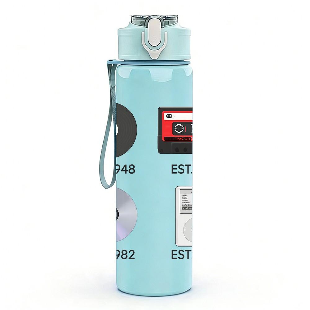 1PC Vinyl Record Disc Set 750ml Color Plastic Sports Water Bottle Leakproof Flip Straw Lid Suitable for Sports Office Home Use