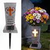 Ваза для кладбища со светодиодным крестом на солнечной батарее для украшения могилы и надгробия. Подходит для живых и искусственных цветов. Водонепроницаемый памятный подарок
