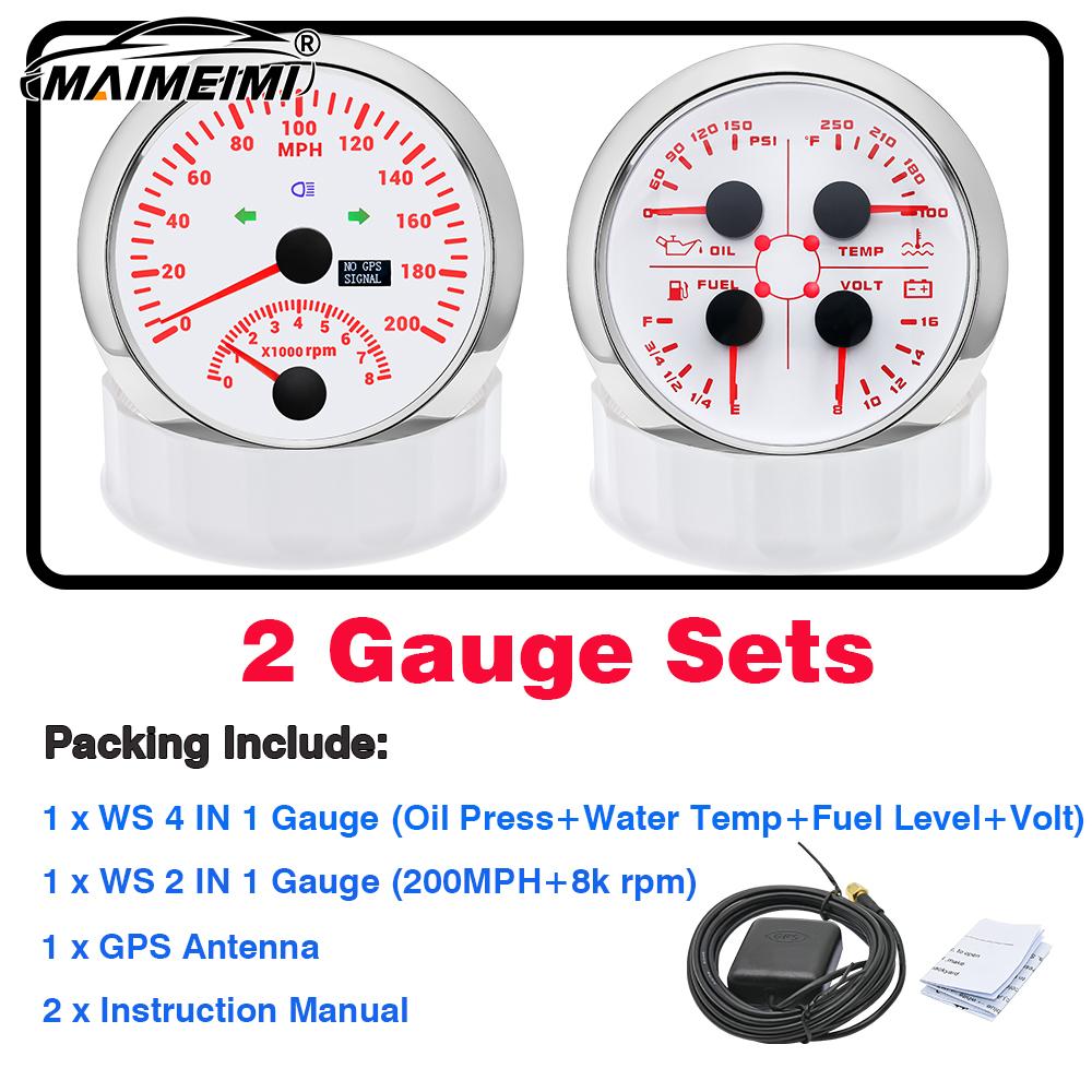 4 in 1 Multi-functional Gauge Meter Car Boat 2 IN 1 85mm GPS Speedometer for Truck Boat 7 Colors Backlight 2 Gauge Set 0-10Bar