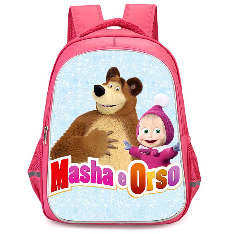 Школьный рюкзак Маша и Медведь для начальной школы, мультяшный, с высококачественной печатью, большой вместимости, на молнии, из Оксфорда, легкий, с рельефом