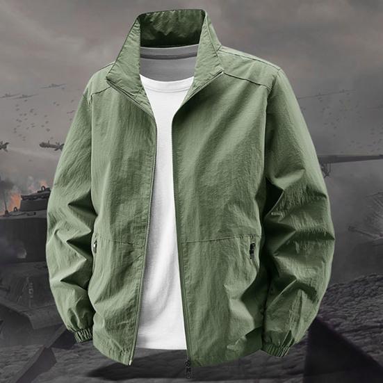 Мужская куртка с воротником-стойкой, длинным рукавом, на молнии, весенне-осеннее пальто с карманами, однотонная