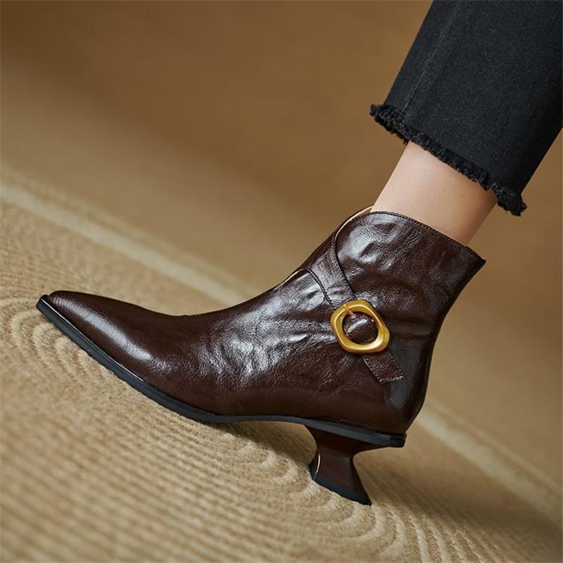 Fashion New Autumn Winter Women Boot Shoes for Women Pointed Toe Short Boots Fashion Boots Genuine Leather Boots Handmade High Heels