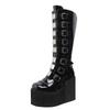 Punk Design Tall Boots Leather Wedge Heel Waterproof Non-slip Cool Thick Ladies Boots Zipper Casual Winter XL 35~43 Tall Boots