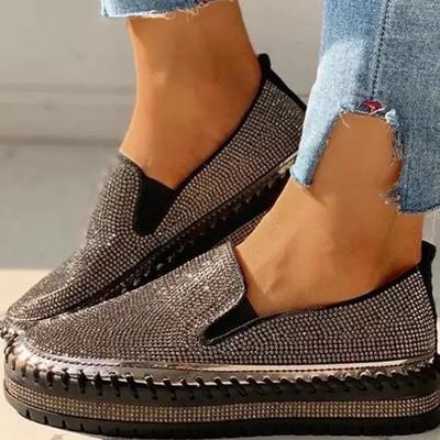 Весенняя обувь Женская мода Кристальный блеск chaussure femme Повседневные женские лоферы Слипоны На плоской платформе Женская обувь WSH4030