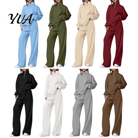 Comfortable Travel Clothes for Women 2Pcs/Set Oversized Loungewear, Quarter Zipper Sweatsuit Long Pants Set, Loose Coordinating Lounge Set Fit Sleeve
