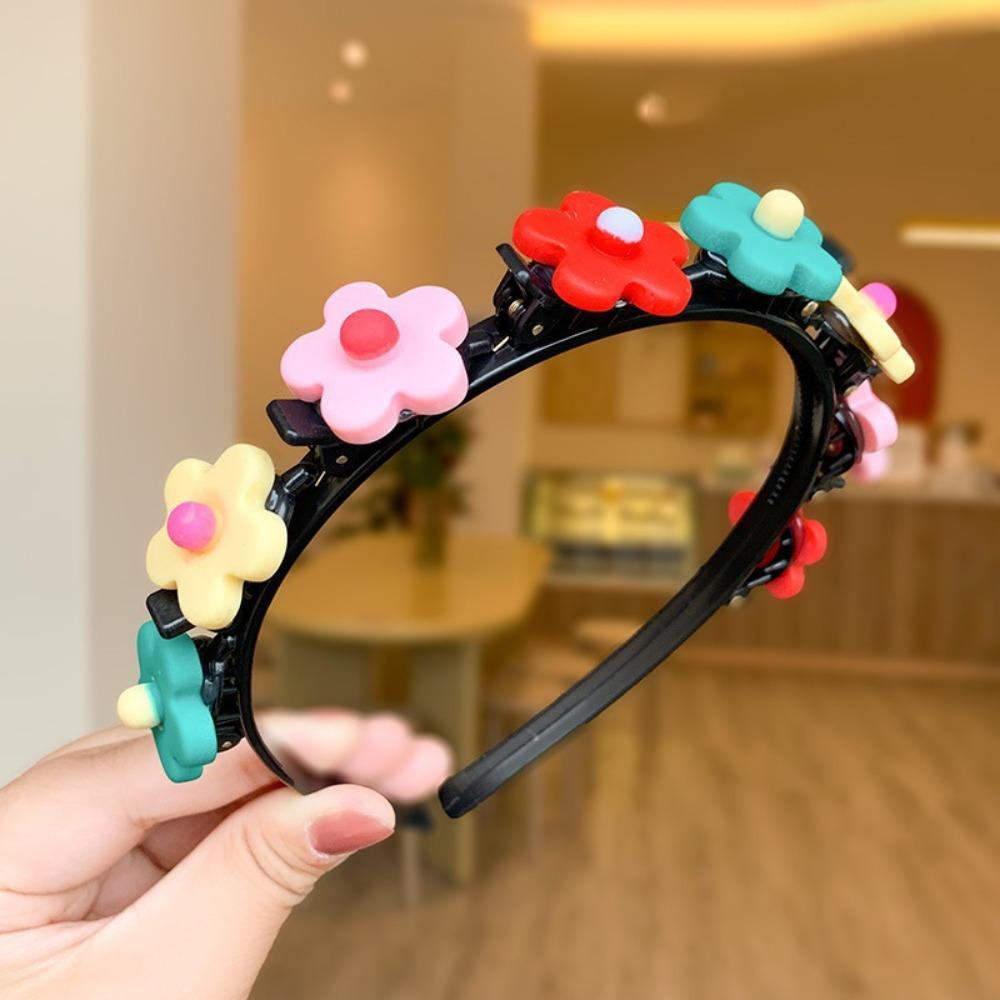 Braided Double Bangs Hairpin Hairband Colorful Flower Kids Teeth Headband  Headwear