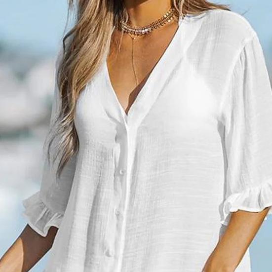 Платье-прикрытие, однобортное солнцезащитное дышащее женское пляжное платье-рубашка, пляжная одежда