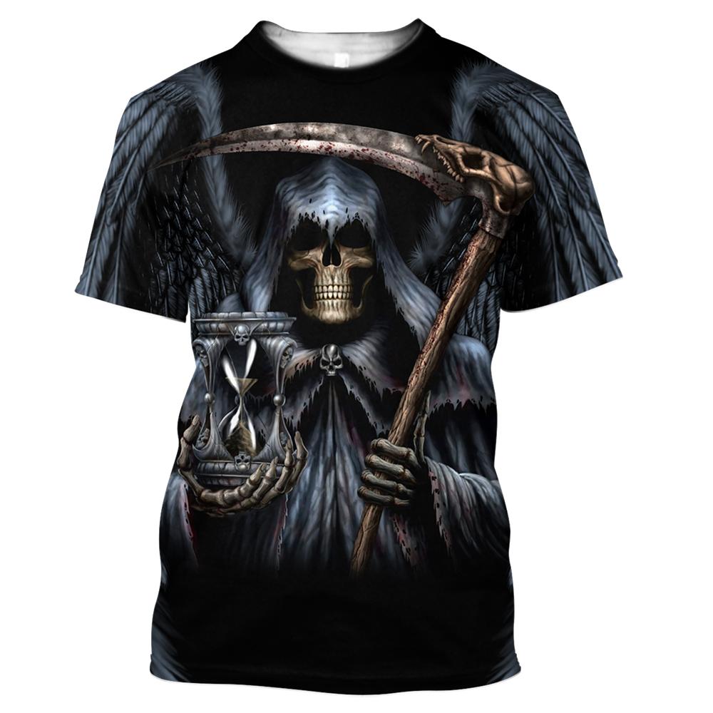 Summer Men T-Shirts 3D Printed Devil and Angel Skull Hip Hop Breathable Casual Round Neck Tops Short Sleeves Clothing