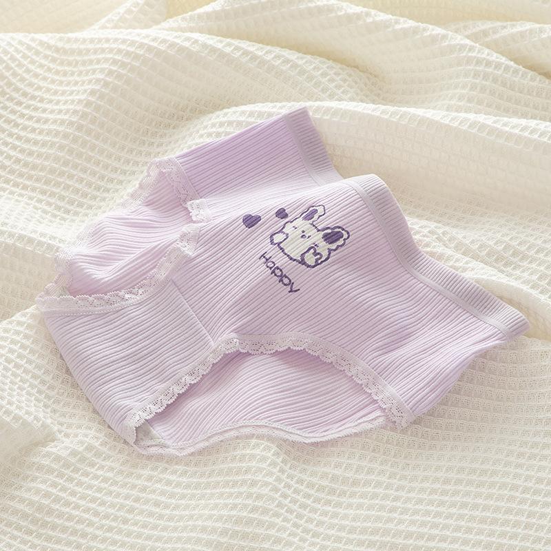 Милое фиолетовое женское нижнее белье со средней талией из мультфильма «кроличья нить» для девочек, хлопковое клубничное нижнее белье для девочек