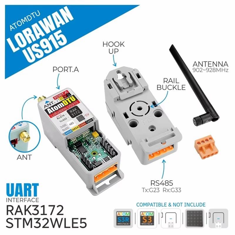 Atomic DTU Lorawan Base Lorawan Programmable Data Transmission Unit US915 STM32WLE5CC