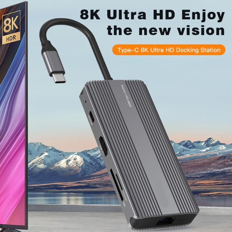 Алюминиевый концентратор TypeC e Rj45 1000M PD100w для HDTV ноутбука SSD адаптер док-станция USB
