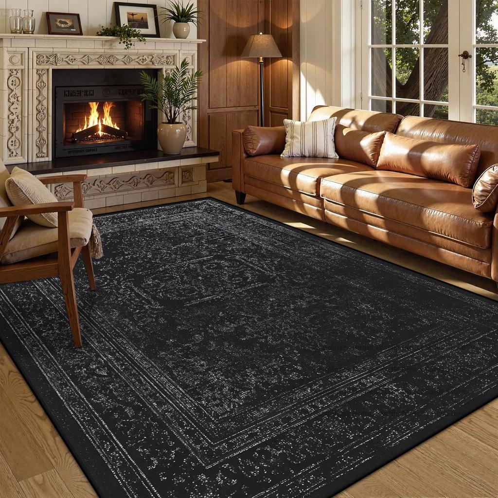 Persian American Black Carpet Large Area Living Room Decoration Home Retro Ethnic Bedroom Rug Cloakroom Lounge Soft Mat Washable