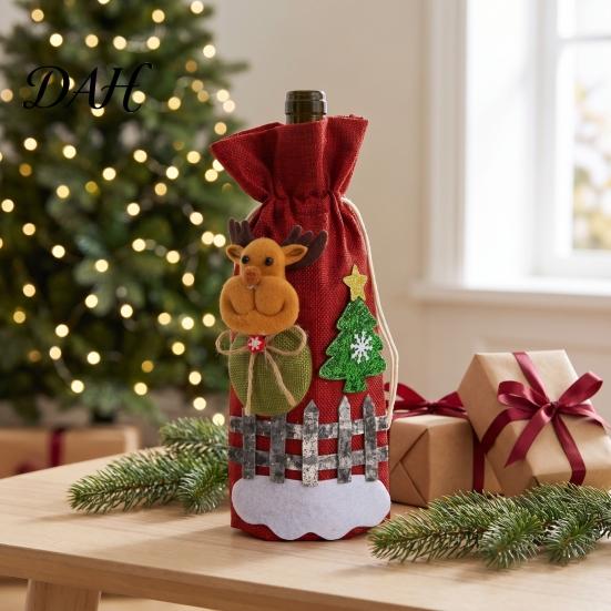 Reusable Bottle Storage Bags Christmas Wine Cover, Santa Claus/Snowman/Elk/Bear Gift Bag with Sticker Decals, Holiday Xmas Presentation Party