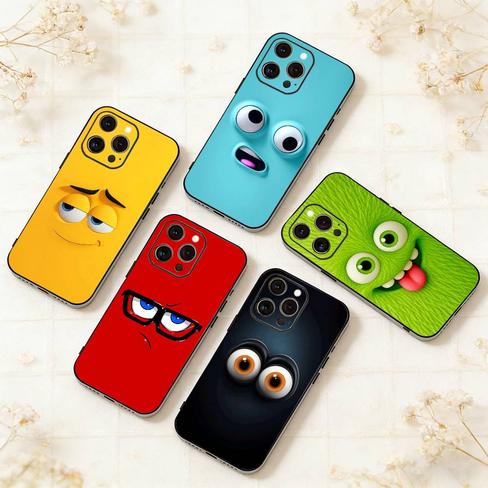 Funny Face Phone Case For iPhone 17,16,15,14,13,12,11 Plus,Pro Max,XS,Soft Silicone Black Cover