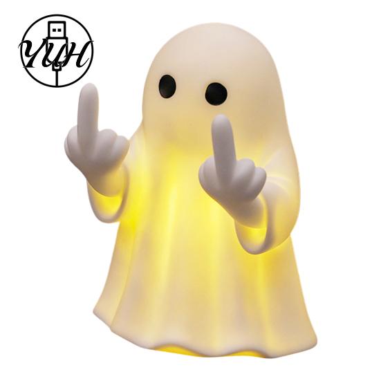 Halloween Room Decorations Ghost Lamp, Cute Middle Finger Ghost/Reading Book Night Light, Funny Space Saving Wall Lamp Spooky Figurine for Tabletop,