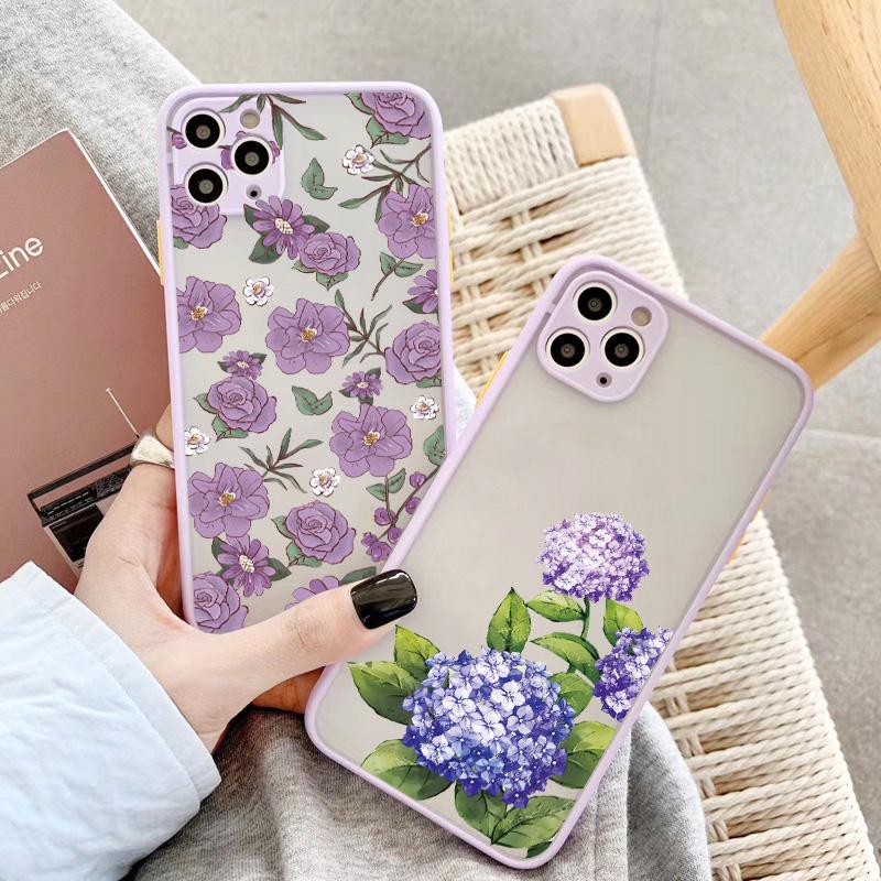 Фиолетовый цветочный чехол для телефона для iphone 12 11 13 14 15 16 Pro Max X XS MAX XR для iphone 7 8 Plus SE 2020 Ударопрочный мятно-синий чехол