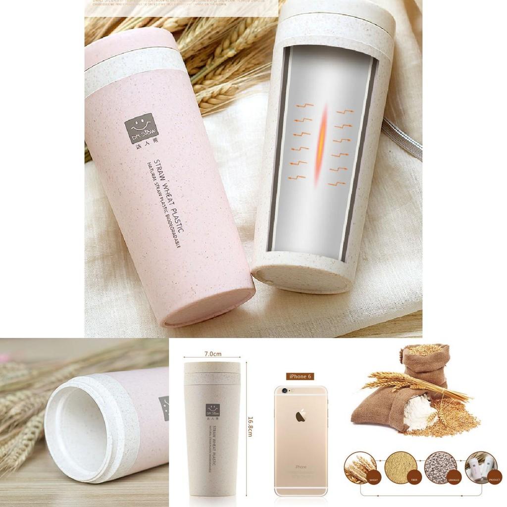 Экологически чистая двухслойная изолированная чашка из пшеничной соломы для использования на открытом воздухе и дома с крышкой