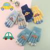 Children Gloves For 4-8 Years Boys Girls Winter Knitted Soft Warm Cartoon Car Full Finger Gloves