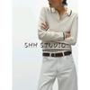 Spring New Women's Clothing Preppy Style Contrast Color Trim Minimalist Long Sleeve Polo Shirt Collar Sweater 6771055