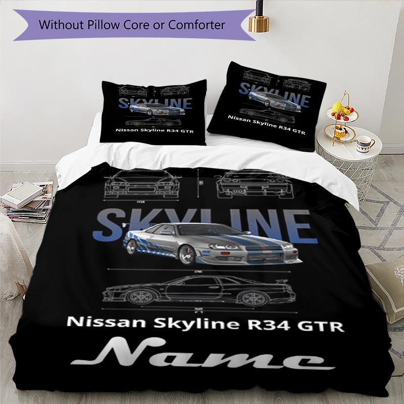 3pcs Custom Name Racing Bedding Set Duvet Cover Closure Includes 1 Duvet Cover & 2 Pillowcases, Soft and Comfortable for All Seasons.