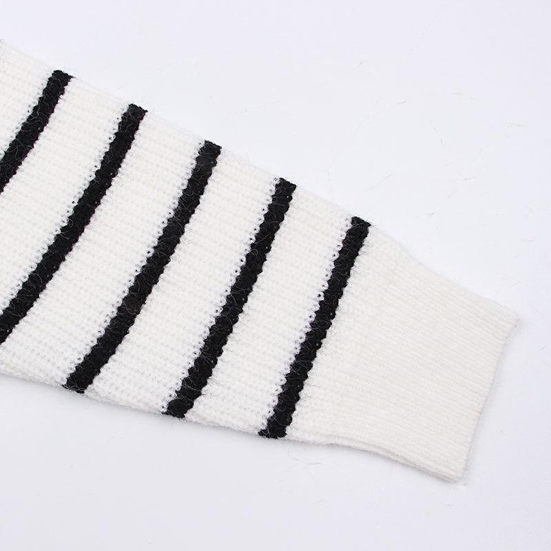 Полосатый свитер женский вязаный пуловер осень зима мода молния джемпер длинный рукав полувысокий воротник свободный пуловер