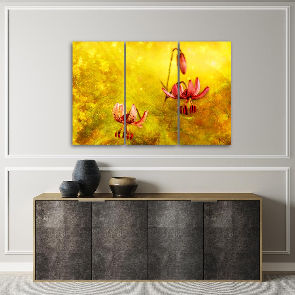 Three Piece Picture Canvas Print Withered Tulips Flowers