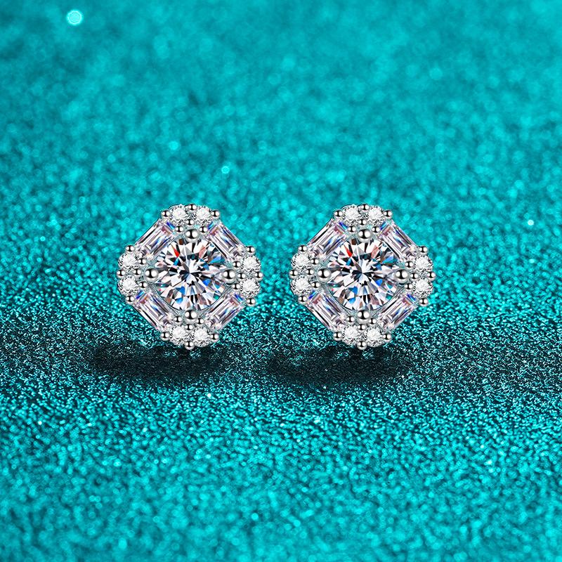 Квадратные серьги-мешки из серебра 925 пробы, женские серьги из мессового камня с покрытием из золота Pt950, ювелирные изделия для ушей