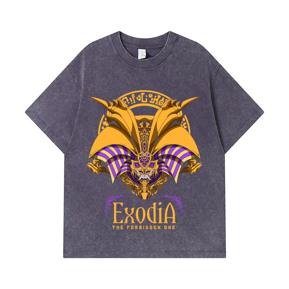 Стиранные футболки 275 г/м² 100% Хлопок Yu-Gi-Oh V2 Принт Экзодия Унисекс Тяжелая Хлопковая Футболка