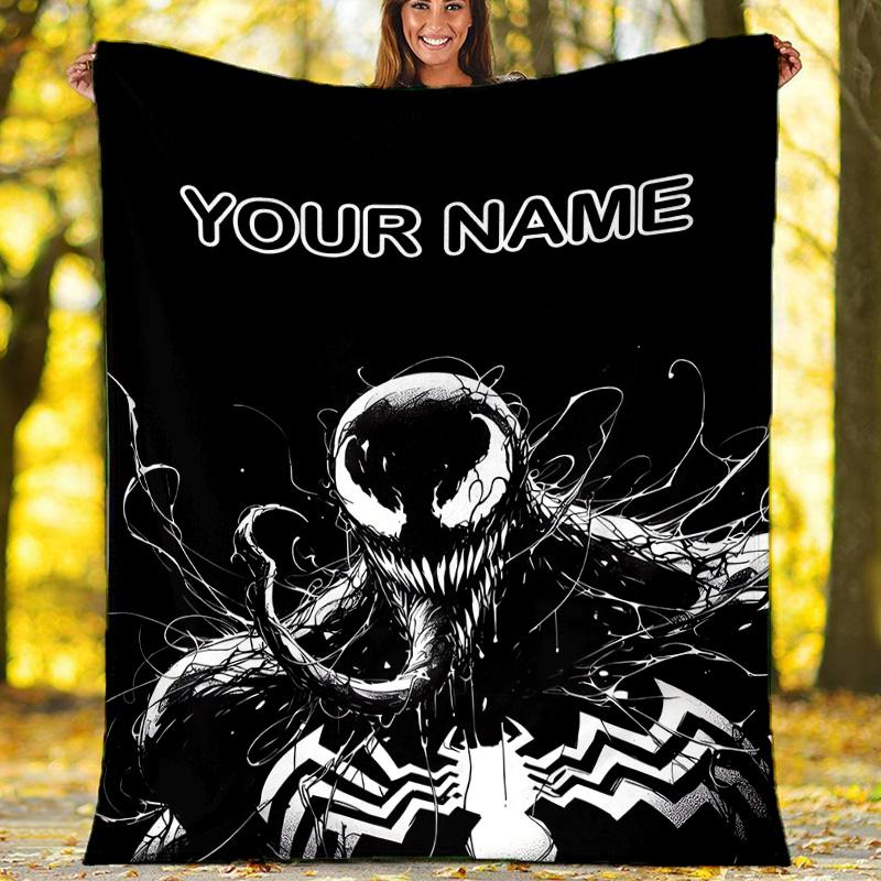 Customizable Venom Throw Blanket – Personalized Name, All-Season Cozy Snug Blanket, Machine Washable, Personalized Blanket