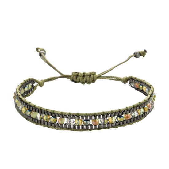 Women Bracelet Adjustable Braided Rope Faux Crystal Vintage Ethnic Style Hollow Out Wrist