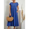 Minimalist Cotton Linen Dress With Pockets For Spring Casual Wear