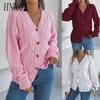 Autumn and Winter Casual V-neck, Lantern Sleeve, Twist Button Cardigan, Sweater and Jacket Women's Wear