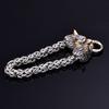 Мужской властный браслет из нержавеющей стали с головой волка, браслет ручной работы, цепочка с круглыми звеньями
