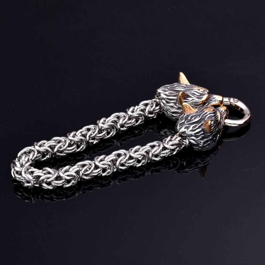 Мужской властный браслет из нержавеющей стали с головой волка, браслет ручной работы, цепочка с круглыми звеньями