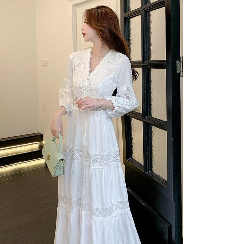 Платье Весна и Лето Белое Милое Французское Пышное Платье Длиной Выше Колена Юбка Пляжная Юбка Дорожная Юбка