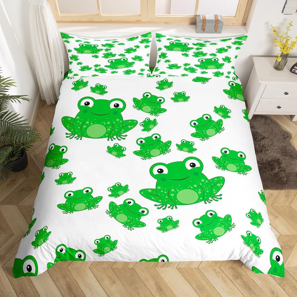 Пододеяльник Kawaii Frog King Queen Комплект постельного белья с изображением животных из мультфильмов Забавный дикий стеганый чехол для детской спальни Мягкий пододеяльник
