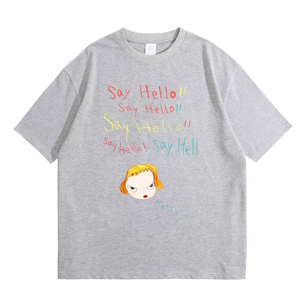 Yoshitomo Nara Say Hello Funny Meme T Shirts Summer Unisex Unisex Casual Versized Tshirt Unisex Y2k Art Aesthetic Tshirts